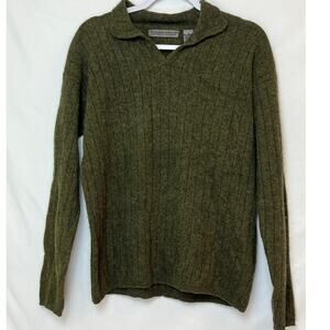 Le Collezioni Men's Medium Green Lambswool Blend Long Sleeve Pullover Sweater